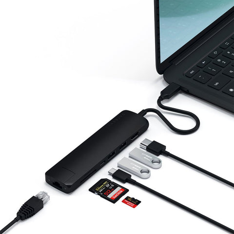 Satechi Slim USB-C MultiPort m. Ethernet - HDMI, USB 3.0 portar samt kortläsare Tillbehör 