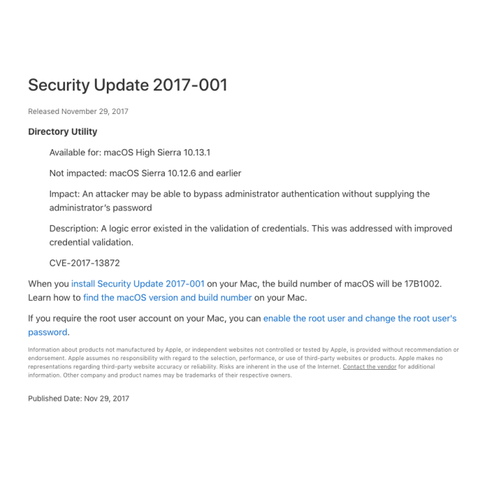 Apple har täppt till High Sierra (macOS 10.13.1) säkerhetsproblemet!